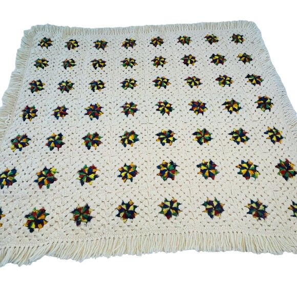 Vintage Crochet 3D Tie Dye Flowers Afghan Granny Square Blanket Throw 46”x40” - Picture 7 of 7
